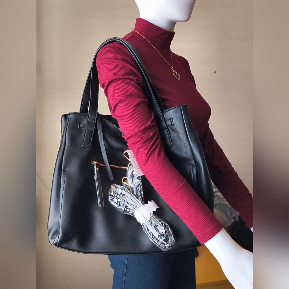 NWT Urban Expressions Black Structured Large Tote Bag Vegan Leather